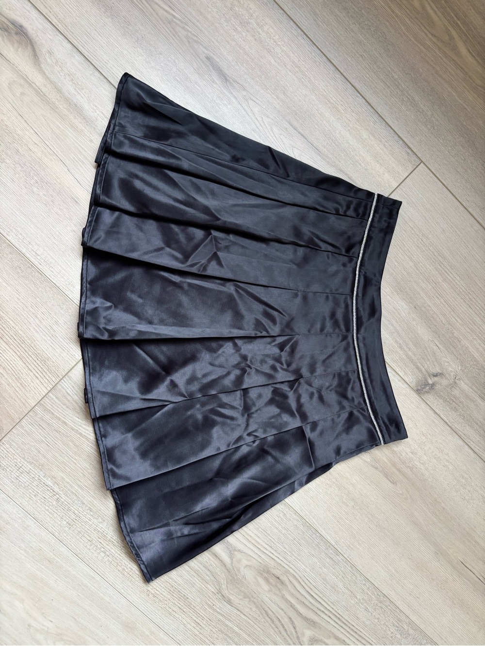 Mustard Seed Black Satin Pleated Skater Skirt with Trim